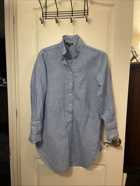 J. Crew Light Blue and White Vertical Stripe Button-Down Shirt dress
